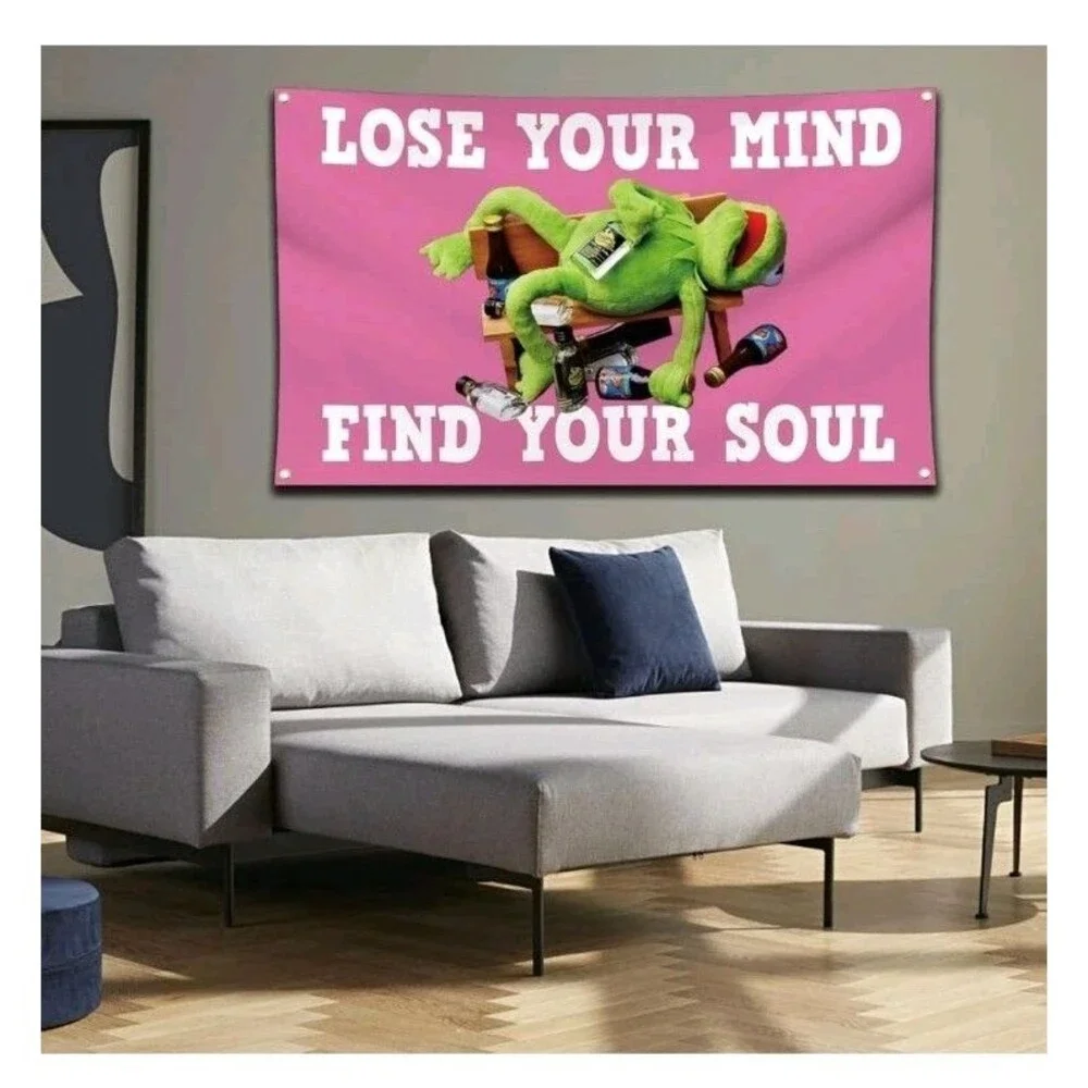 Funny Frog Flags 3x5FT Wines Lose Your Mind Find Your Soul Flag for College Dorm
